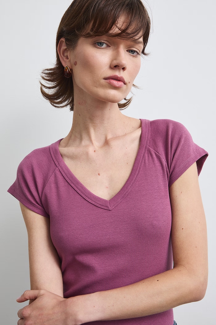 Medicine T-shirt damski bawełniany z elastanem fioletowy RW26-TSD030