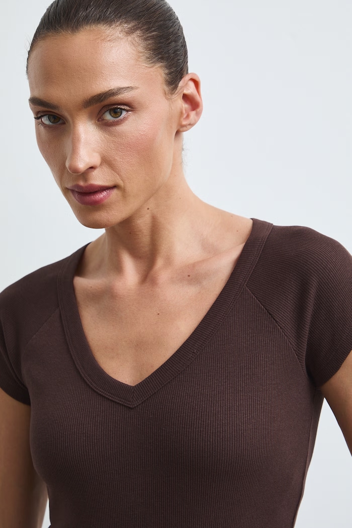 Medicine T-shirt damski bawełniany z elastanem brązowy RW26-TSD030