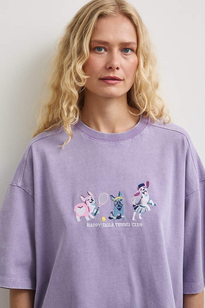 T-shirt damski bawełniany z motywem zwierzęcym fioletowy RW26-TSD103