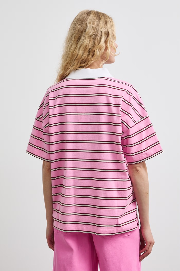 Odzież T-shirt damski bawełniany w paski RW26-TSD110 różowy