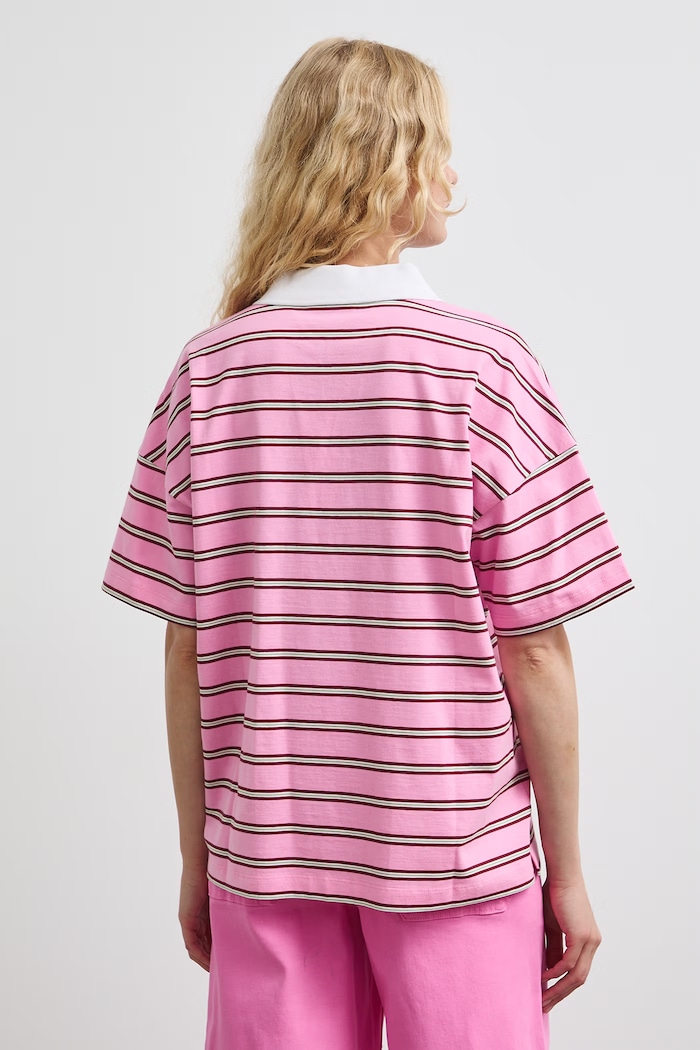 Odzież T-shirt damski bawełniany w paski RW26-TSD110 różowy