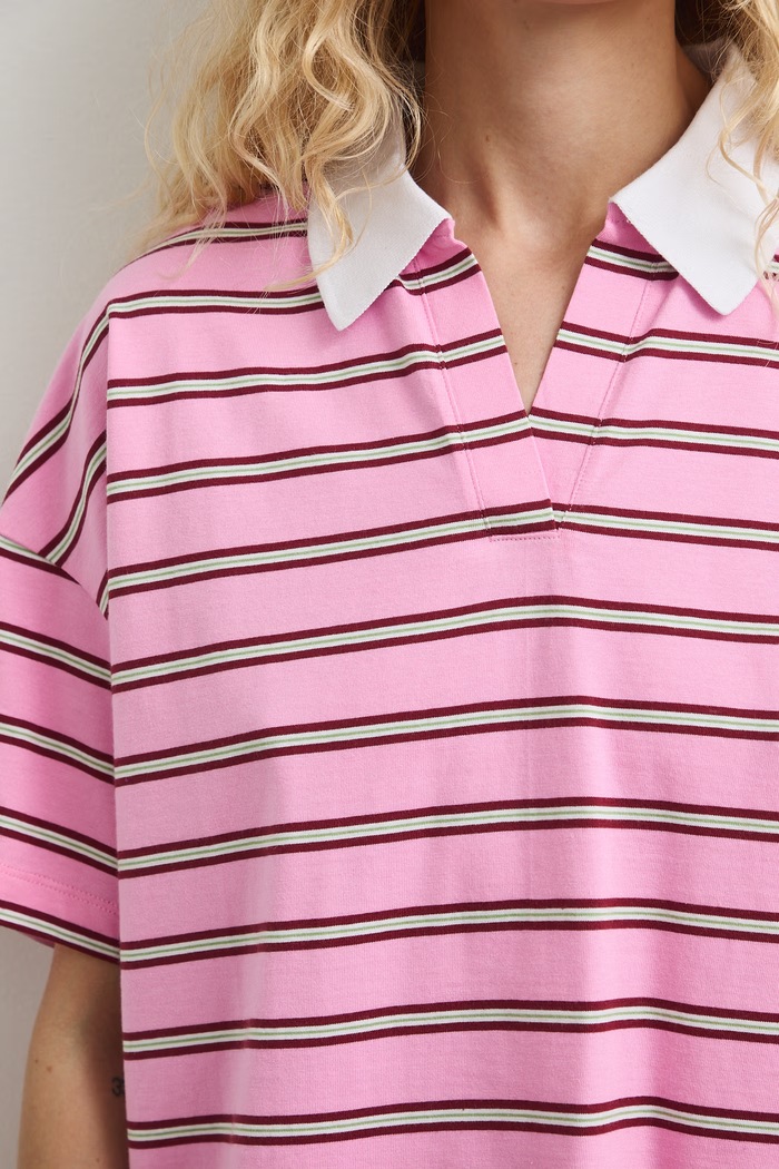 T-shirt damski bawełniany w paski RW26-TSD110 różowy