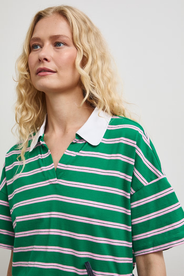 T-shirt damski bawełniany w paski zielony RW26-TSD110