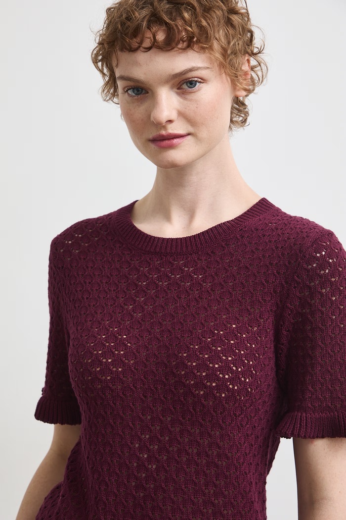 Medicine T-shirt swetrowy damski bawełniany bordowy RW26-TSD204