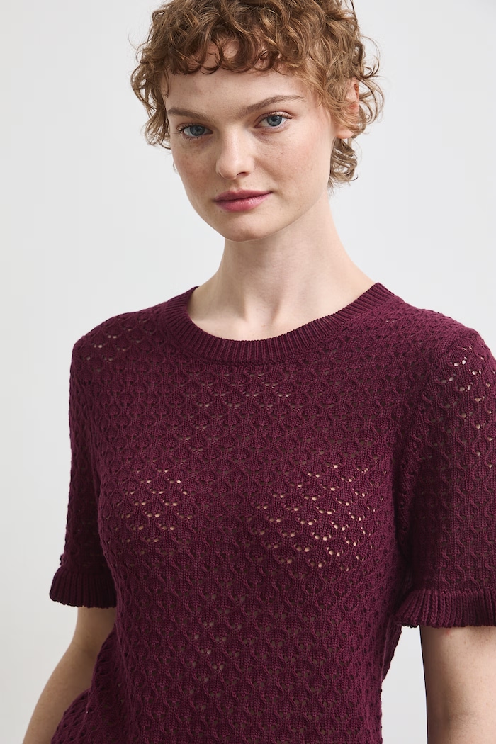 Medicine T-shirt swetrowy damski bawełniany bordowy RW26-TSD204