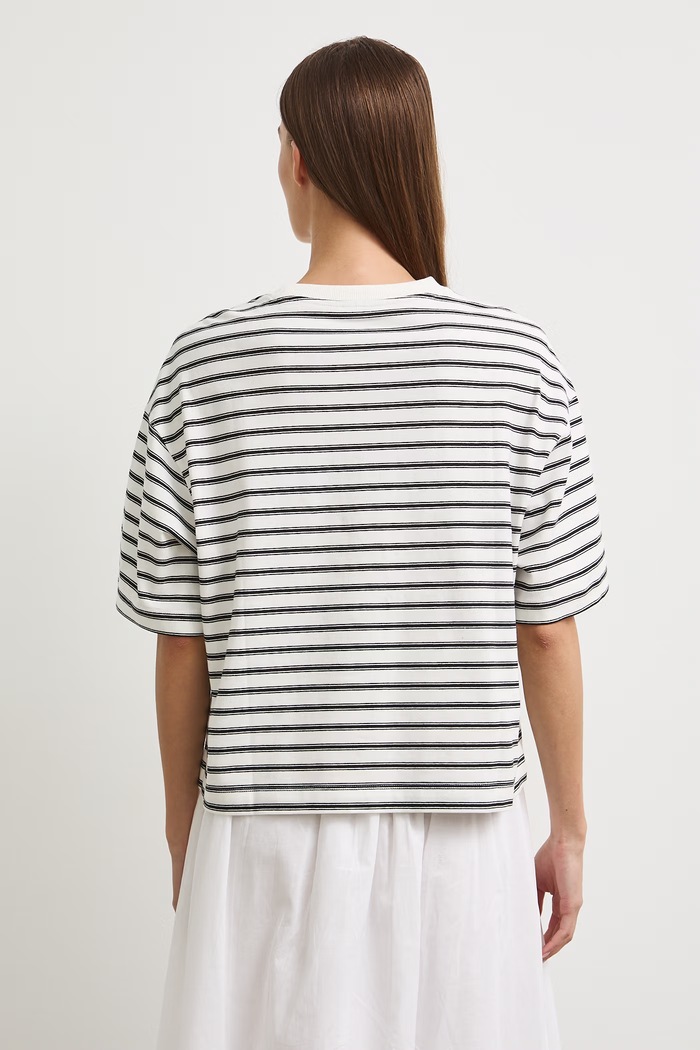 Odzież T-shirt damski bawełniany w paski RW26-TSD205 beżowy
