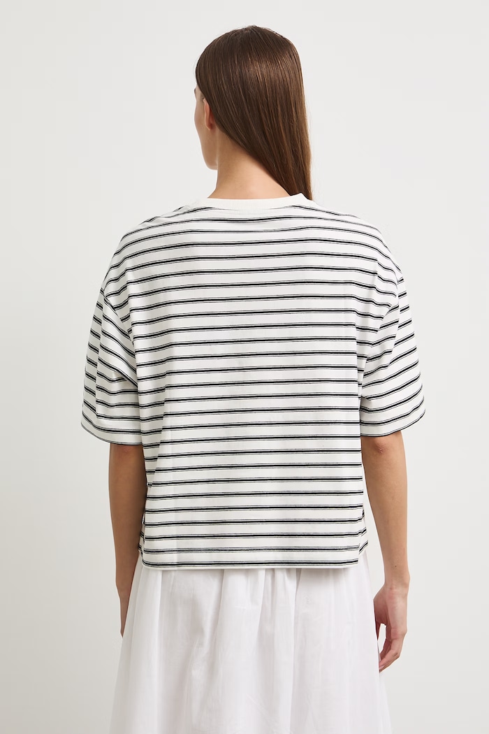 Odzież T-shirt damski bawełniany w paski RW26-TSD205 beżowy