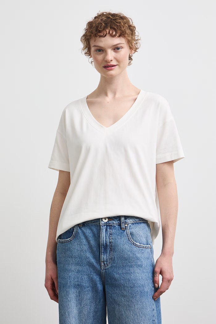 T-shirt damski bawełniany z elastanem z nadrukiem RW26-TSD208 beżowy RW26