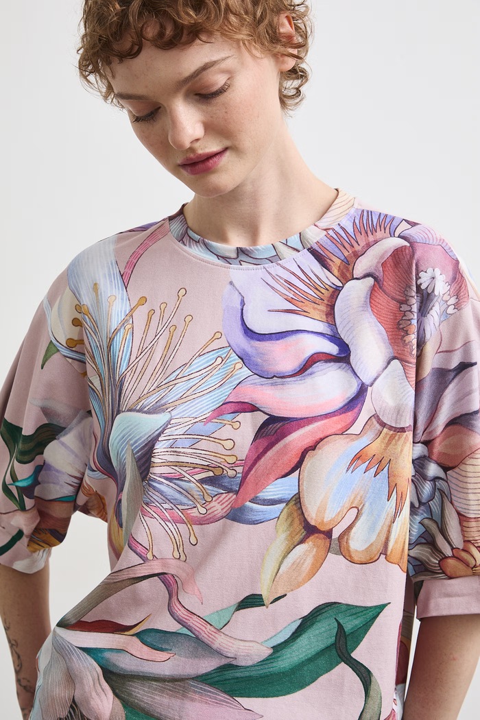Medicine T-shirt oversize damski bawełniany z elastanem różowy RW26-TSD209