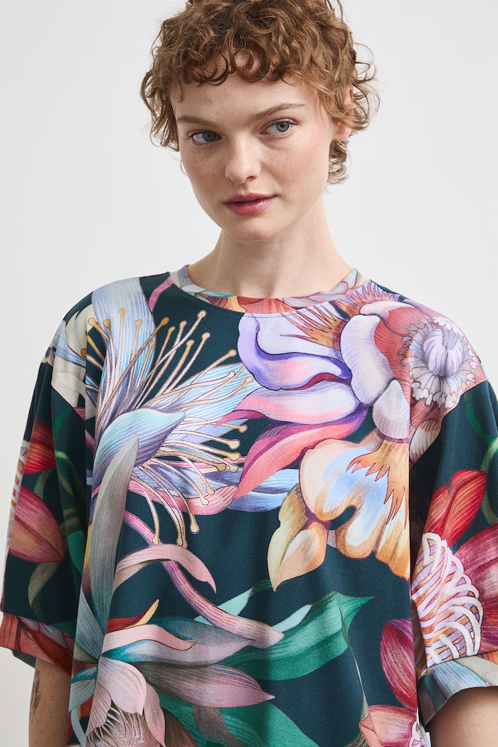 Medicine T-shirt oversize damski bawełniany z elastanem turkusowy RW26-TSD209