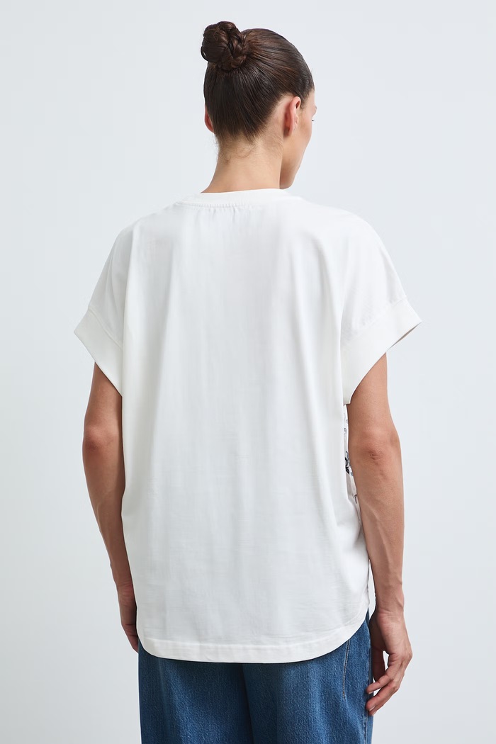 Odzież T-shirt damski bawełniany ze wzorem paisley RW26-TSD302 beżowy