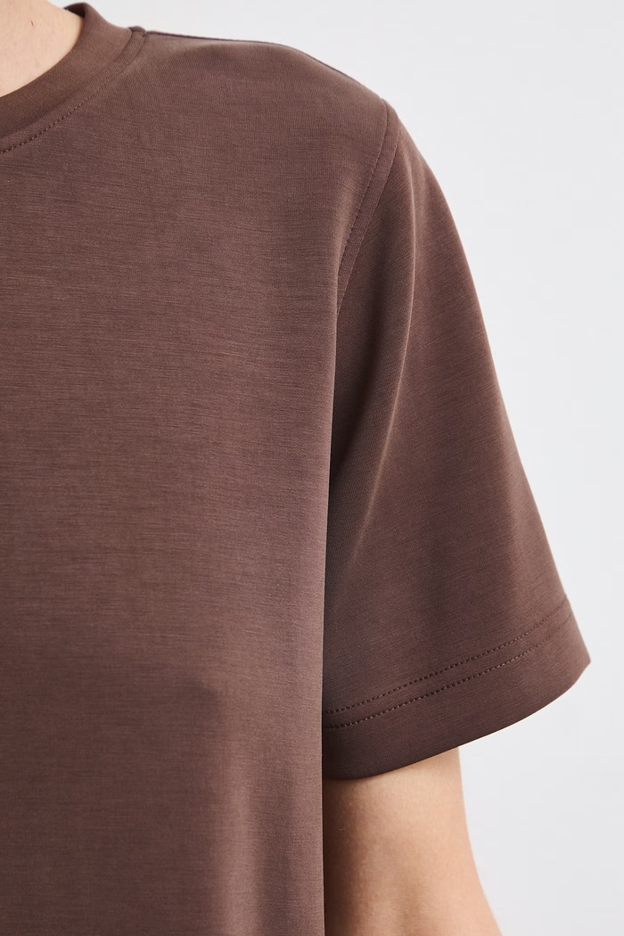 T-shirt damski z modalem gładki interlock RW26-TSD405 brązowy