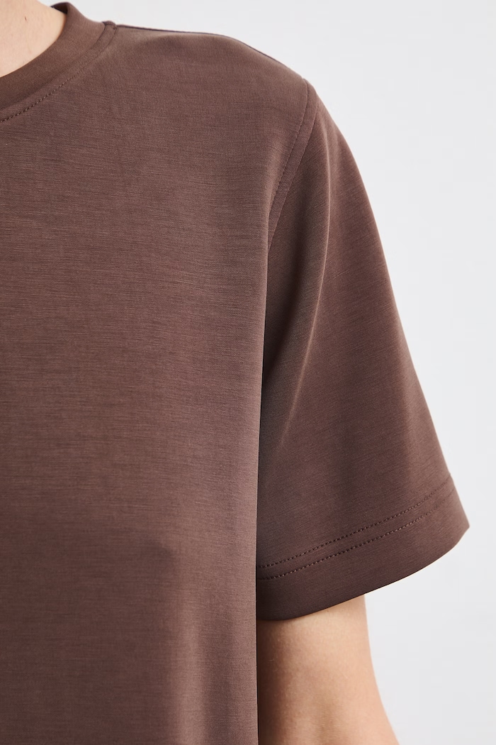 T-shirt damski z modalem gładki interlock RW26-TSD405 brązowy