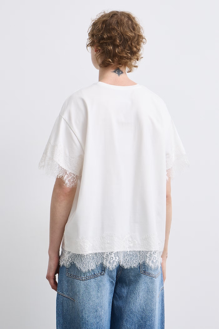 Odzież T-shirt damski bawełniany z elastanem z koronką RW26-TSD507 beżowy