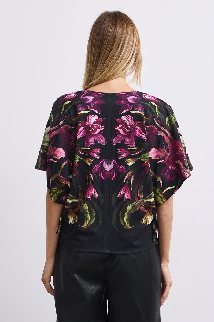 Odzież T-shirt damski bawełniany z motywem roślinnym RW26-TSD508 czarny