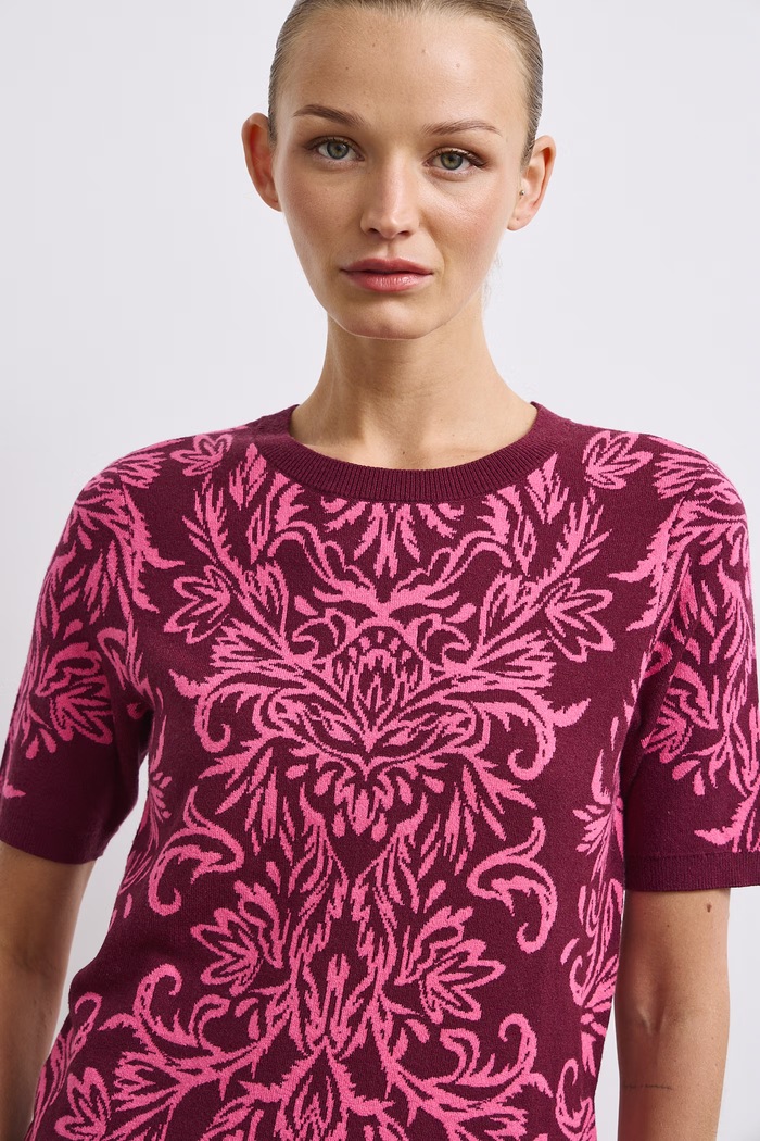 T-shirt swetrowy damski z wiskozą bordowy RW26-TSD511