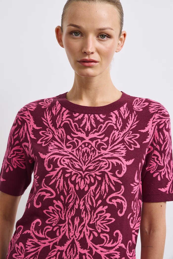 T-shirt swetrowy damski z wiskozą bordowy RW26-TSD511