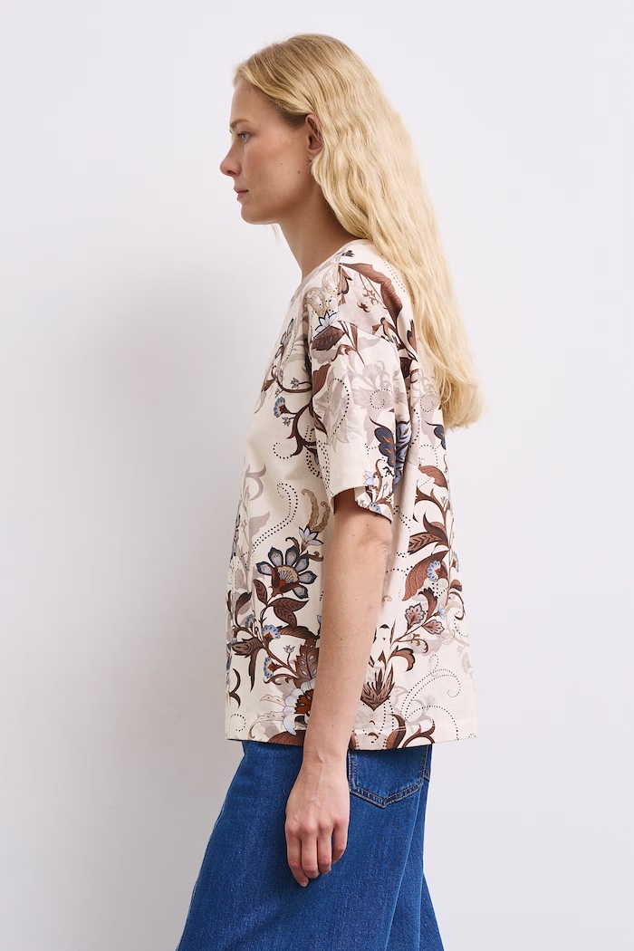 T-shirt damski w kwiaty RW26-TSD606 beżowy RW26