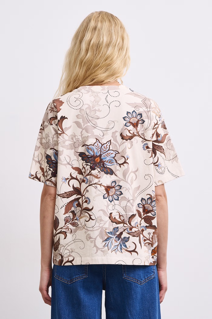 Odzież T-shirt damski w kwiaty RW26-TSD606 beżowy