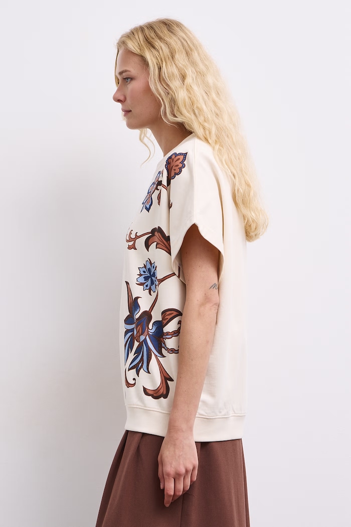 Odzież T-shirt damski bawełniany w kwiaty RW26-TSD607 beżowy