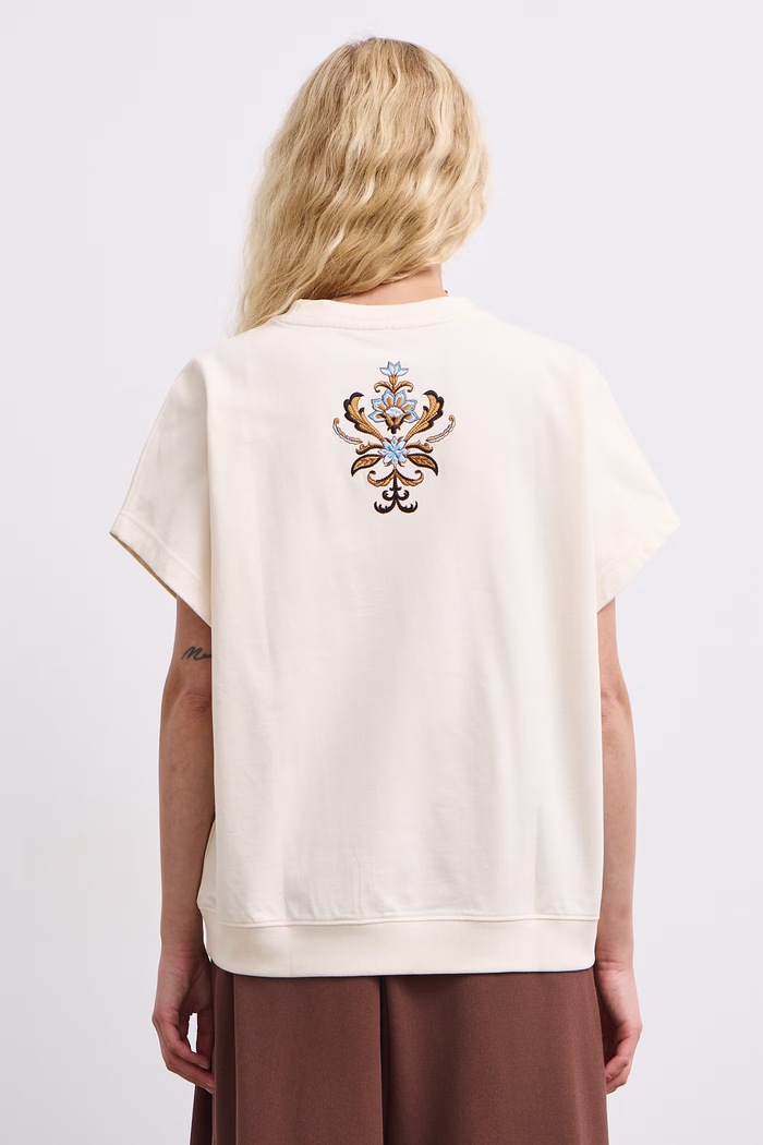 T-shirt damski bawełniany w kwiaty RW26-TSD607 beżowy