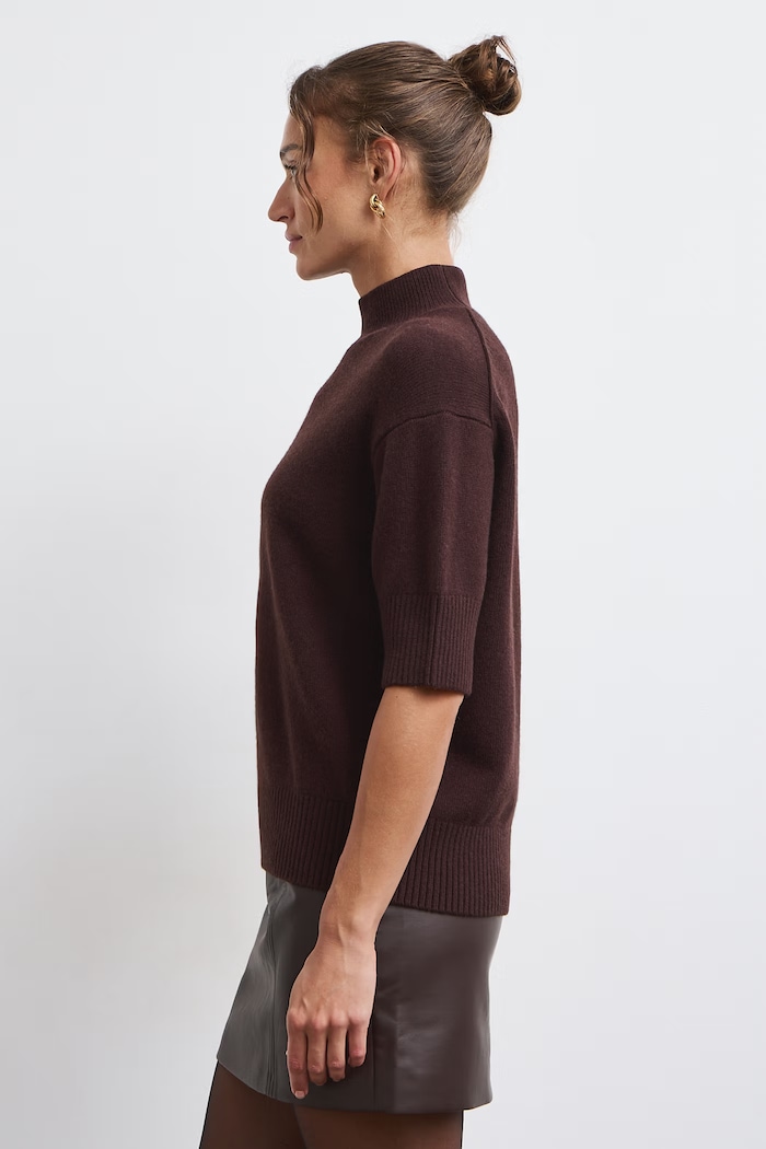 Medicine T-shirt swetrowy damski z wełny merino RW26-TSD820 brązowy RW26