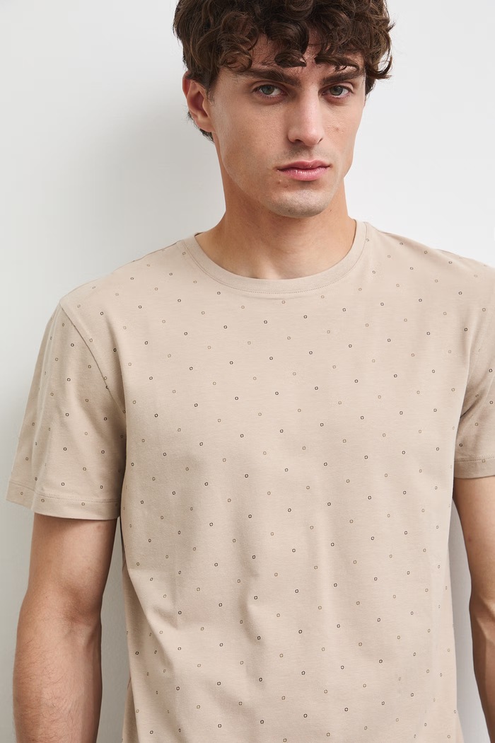 Medicine T-shirt męski bawełniany z elastanem beżowy RW26-TSM011