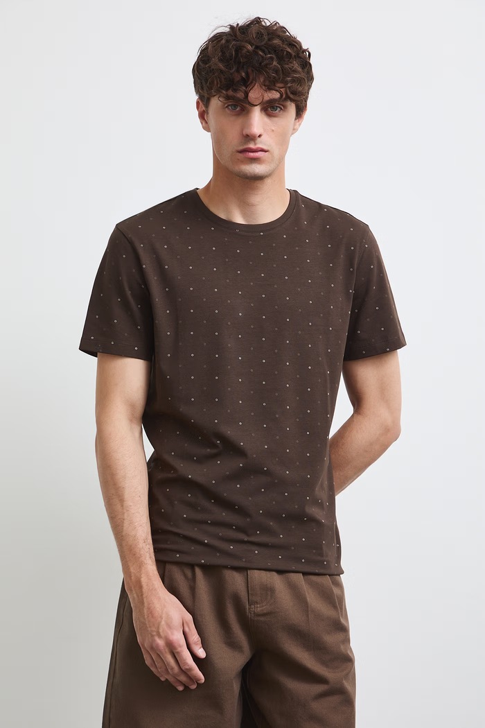 T-shirt męski bawełniany z elastanem RW26-TSM011 brązowy RW26