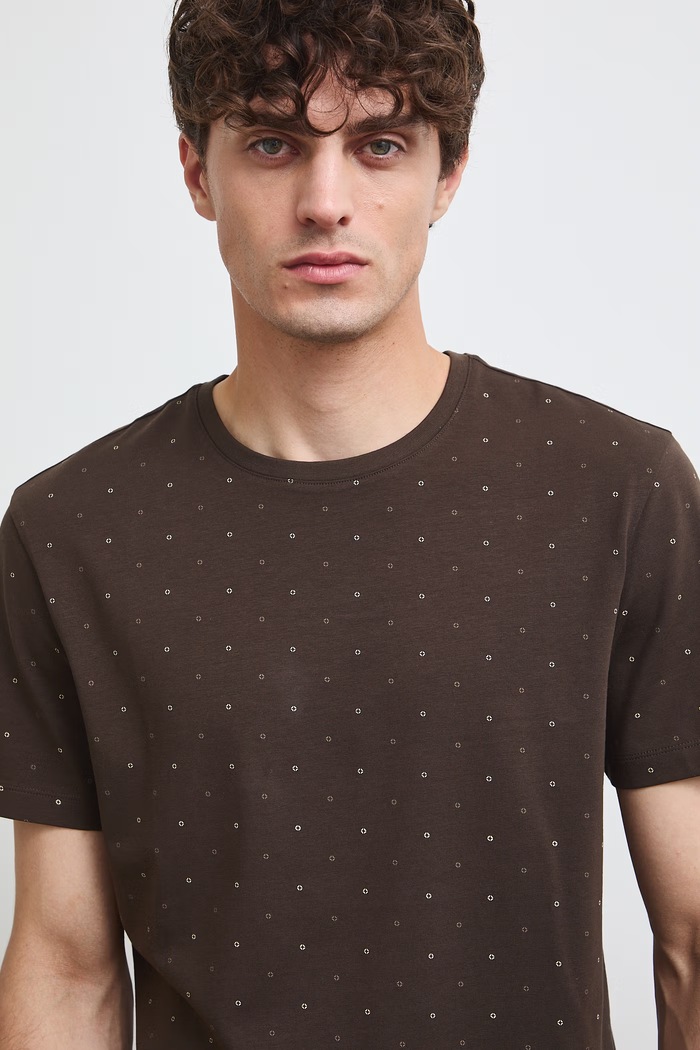 T-shirt męski bawełniany z elastanem brązowy RW26-TSM011