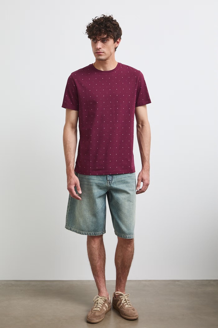 T-shirt męski bawełniany z elastanem bordowy RW26-TSM011