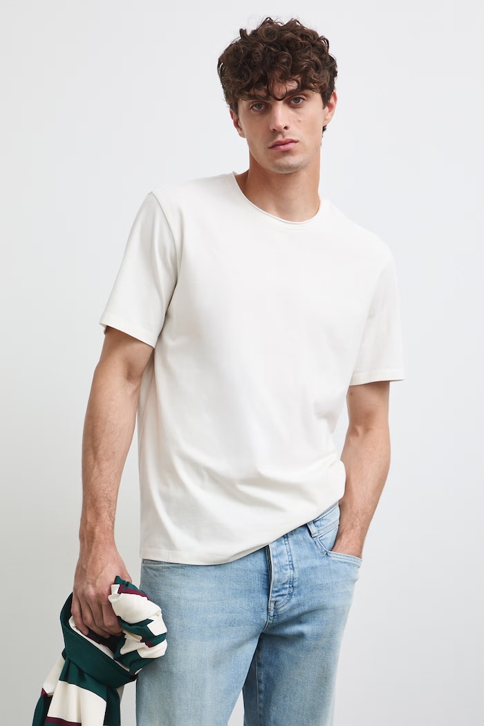 T-shirt męski bawełniany z elastanem gładki RW26-TSM013 beżowy RW26
