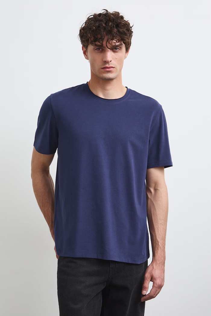 T-shirt męski bawełniany z elastanem gładki RW26-TSM013 granatowy RW26