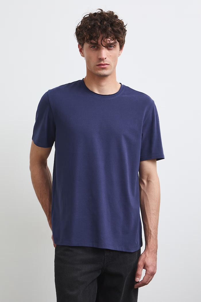 T-shirt męski bawełniany z elastanem gładki RW26-TSM013 granatowy RW26
