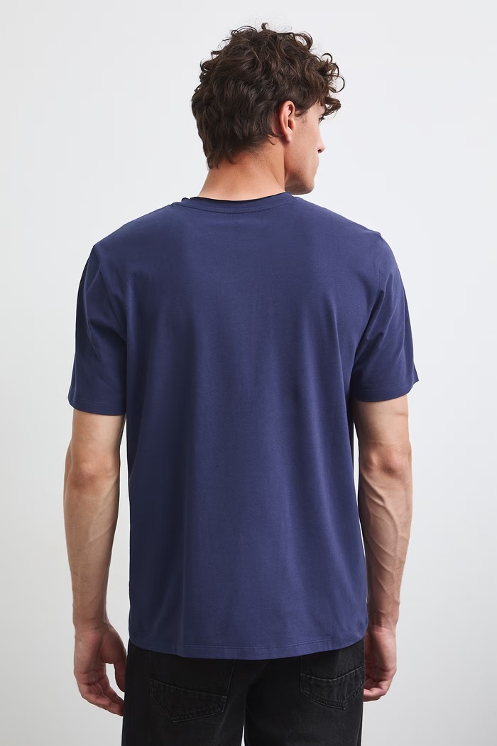 Odzież T-shirt męski bawełniany z elastanem gładki RW26-TSM013 granatowy