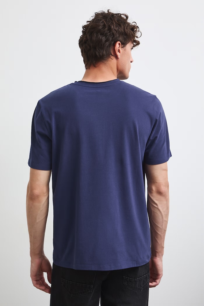 Odzież T-shirt męski bawełniany z elastanem gładki RW26-TSM013 granatowy