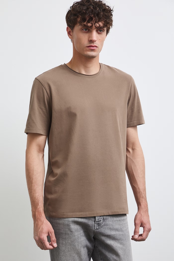 T-shirt męski bawełniany z elastanem gładki RW26-TSM013 brązowy RW26