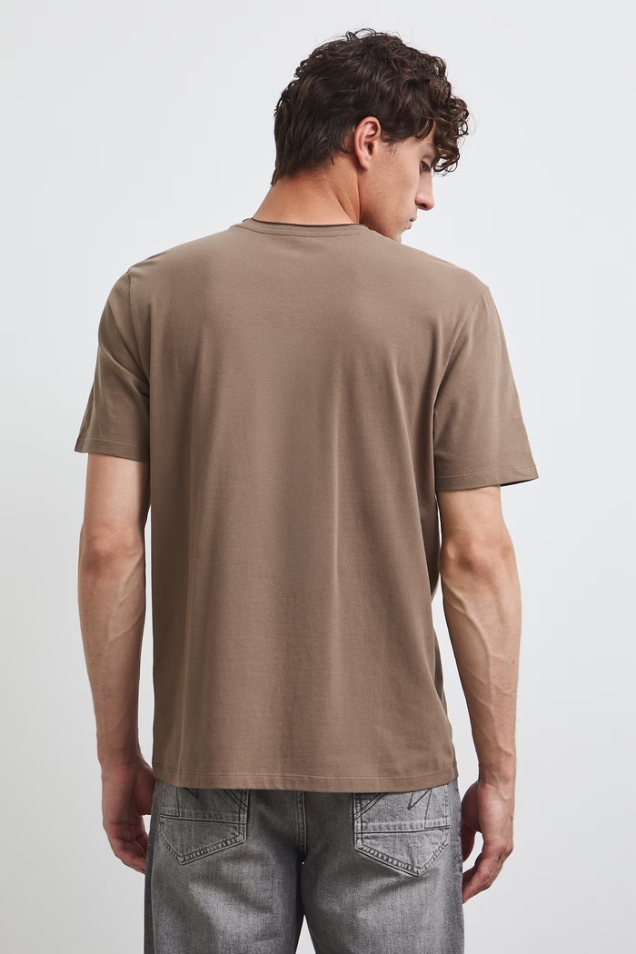 Odzież T-shirt męski bawełniany z elastanem gładki RW26-TSM013 brązowy