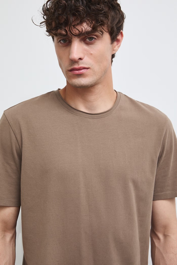 T-shirt męski bawełniany z elastanem gładki brązowy RW26-TSM013