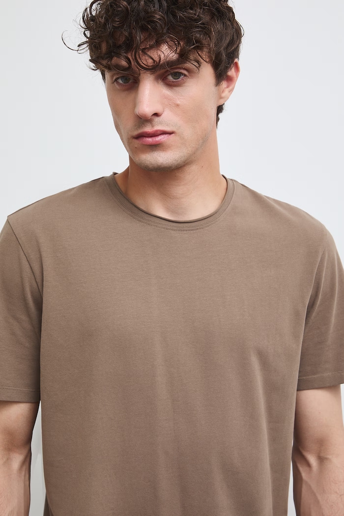 T-shirt męski bawełniany z elastanem gładki brązowy RW26-TSM013