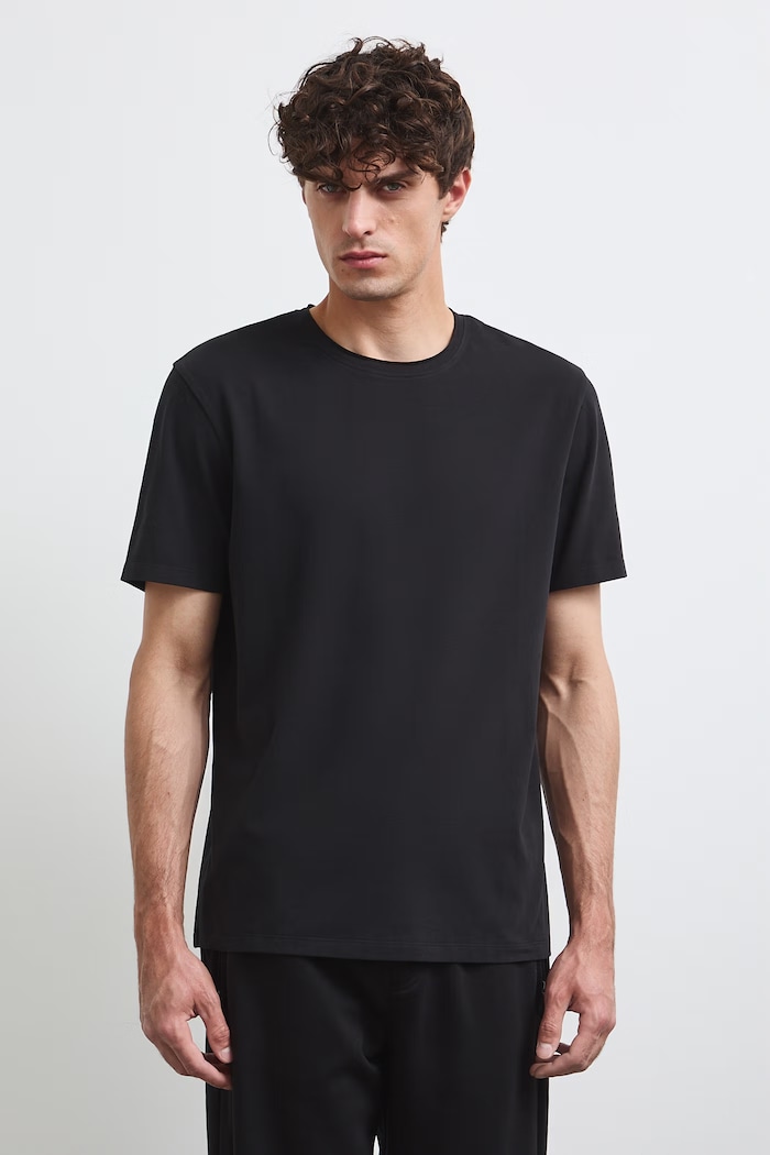 T-shirt męski bawełniany z elastanem gładki RW26-TSM013 czarny RW26