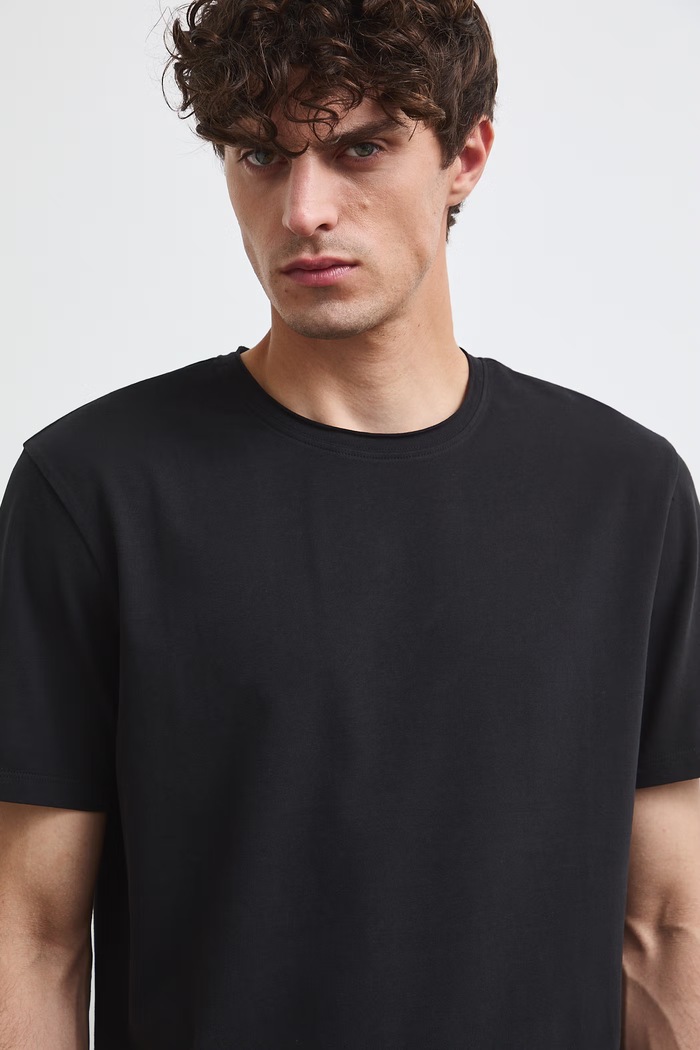 T-shirt męski bawełniany z elastanem gładki czarny RW26-TSM013