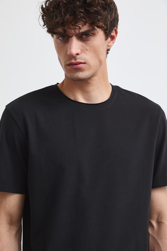 T-shirt męski bawełniany z elastanem gładki czarny RW26-TSM013