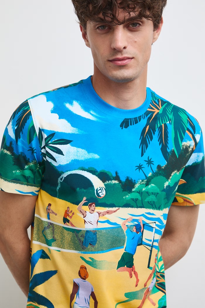 T-shirt męski bawełniany z elastanem multicolor RW26-TSM117
