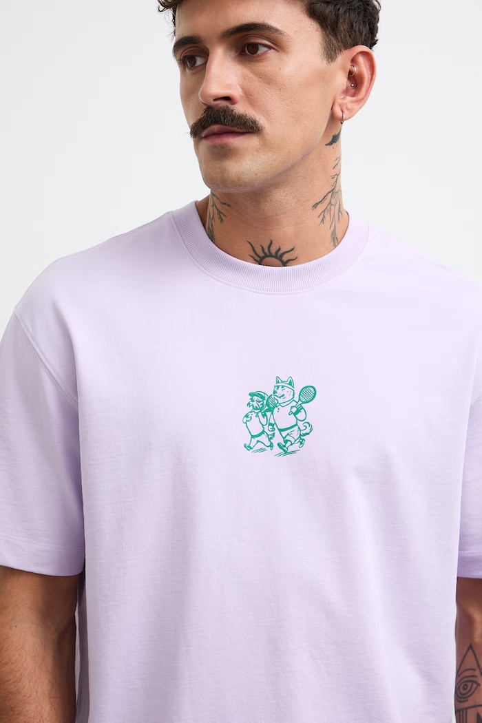 T-shirt męski bawełniany z nadrukiem fioletowy RW26-TSM118