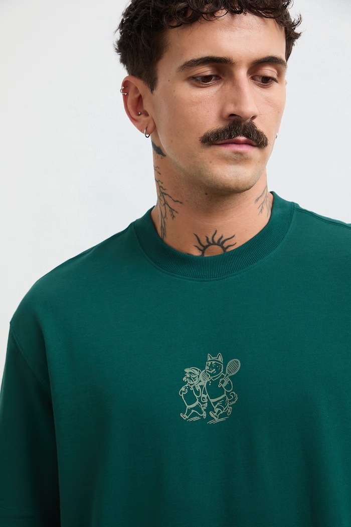T-shirt męski bawełniany z nadrukiem zielony RW26-TSM118