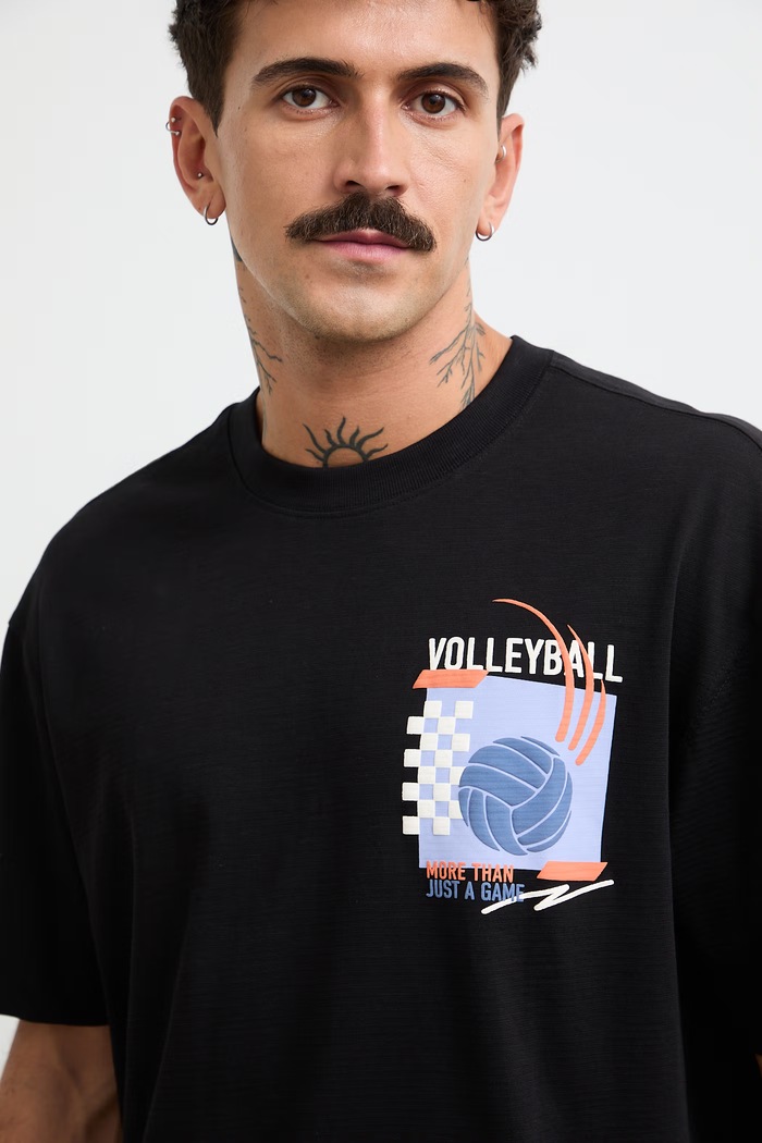 T-shirt męski bawełniany z nadrukiem czarny RW26-TSM119