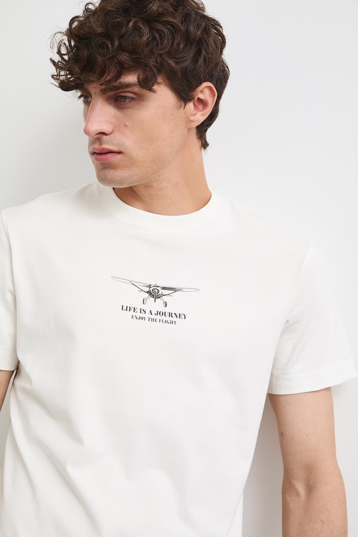 Medicine T-shirt męski bawełniany z elastanem beżowy RW26-TSM204