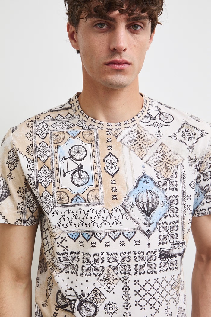 Medicine T-shirt męski bawełniany z elastanem beżowy RW26-TSM206