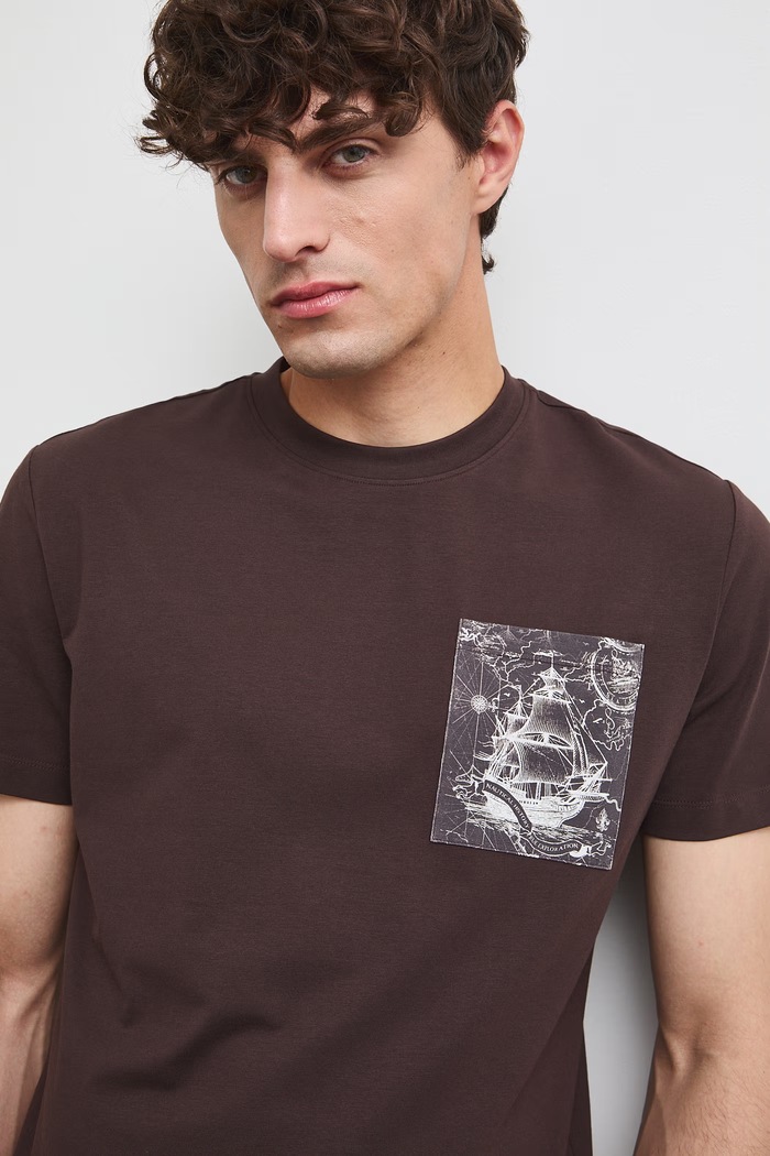 Medicine T-shirt męski bawełniany z elastanem brązowy RW26-TSM208