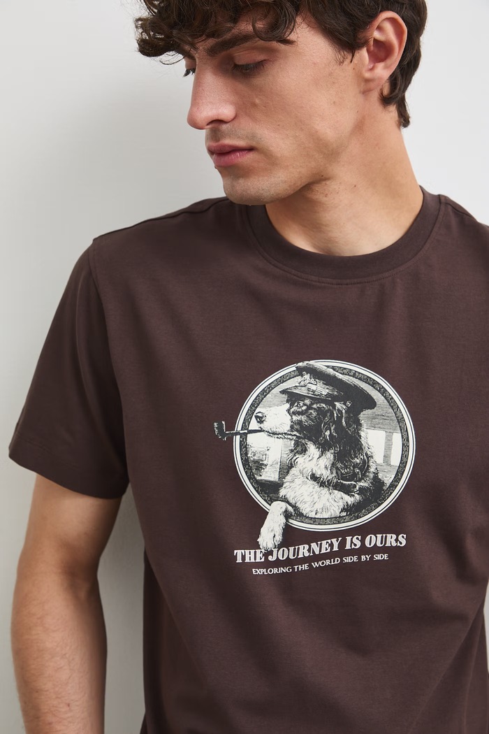 Medicine T-shirt męski bawełniany z elastanem brązowy RW26-TSM210
